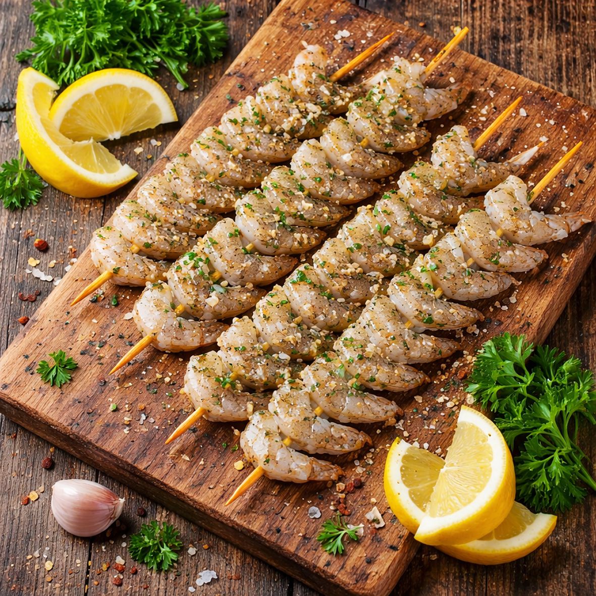 Riesengarnelen- / Tiger Shrimp-Spieße (roh) ohne Kopf, ohne Schale 1 kg (10 Spieße) 2