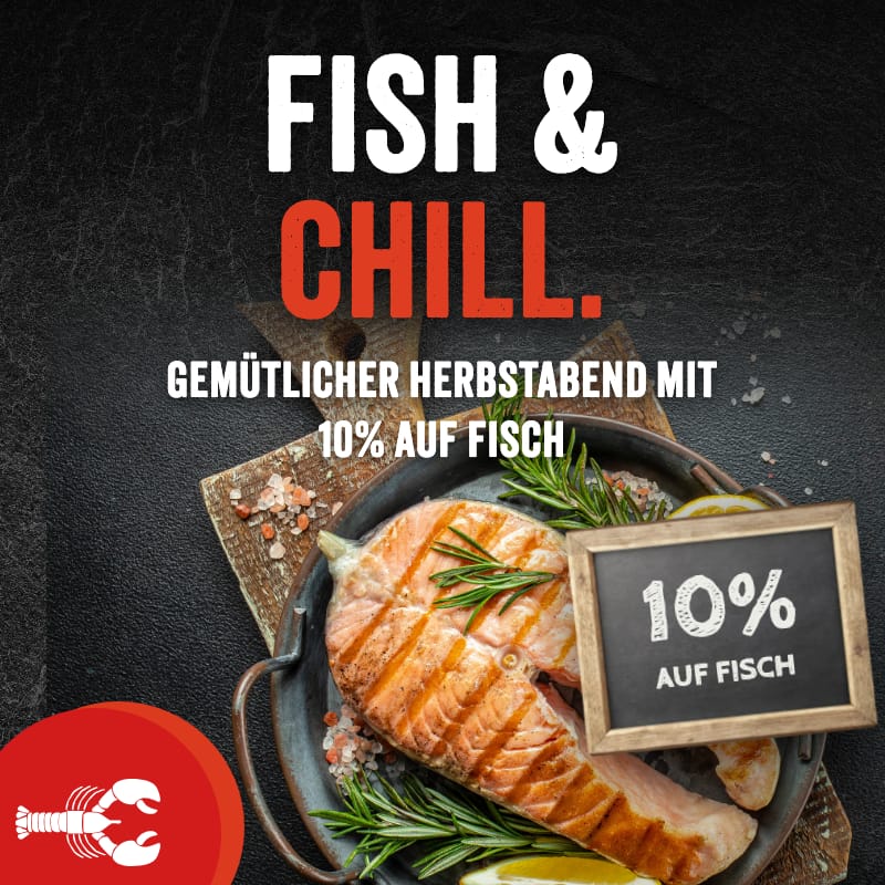 Fish & Chill: 10 % auf Fisch – Aktionsmotiv mit gebratenem Lachs
