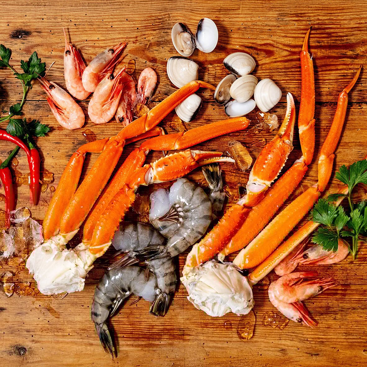 Seafood Boil Selection Box 750 g –Königskrabben, Schneekrabben, Garnelen & Muscheln 2