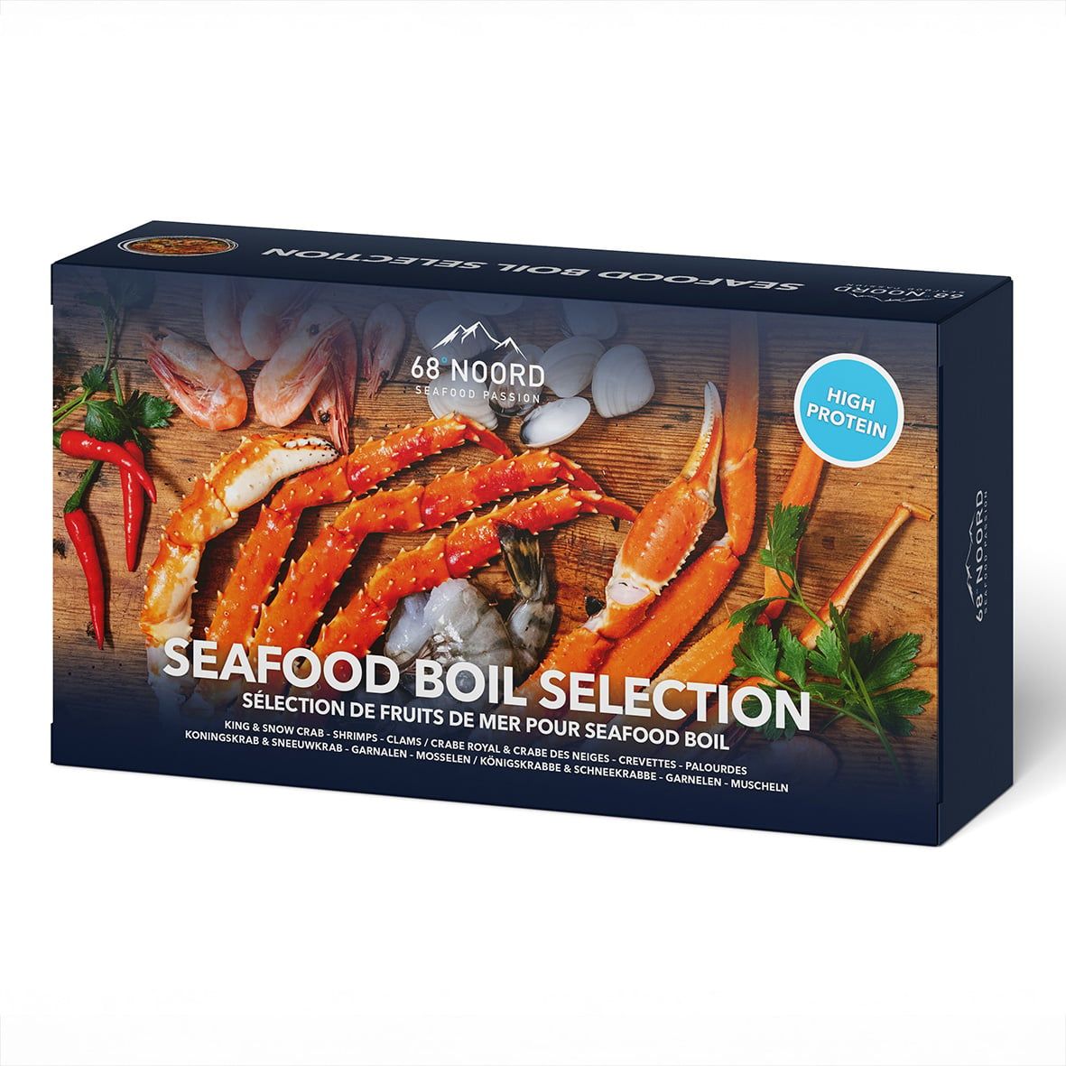 Seafood Boil Selection Box 750 g –Königskrabben, Schneekrabben, Garnelen & Muscheln