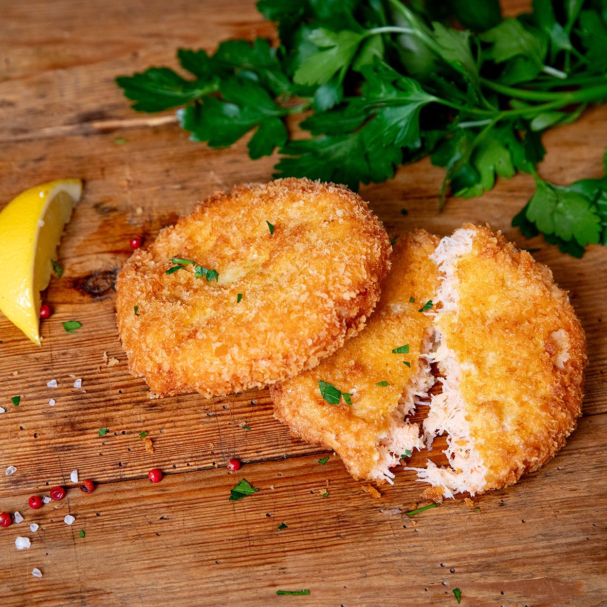 Krabbenburger Patties, paniert, vorgebacken, tiefgefroren (4 x 100 g = 400 g)