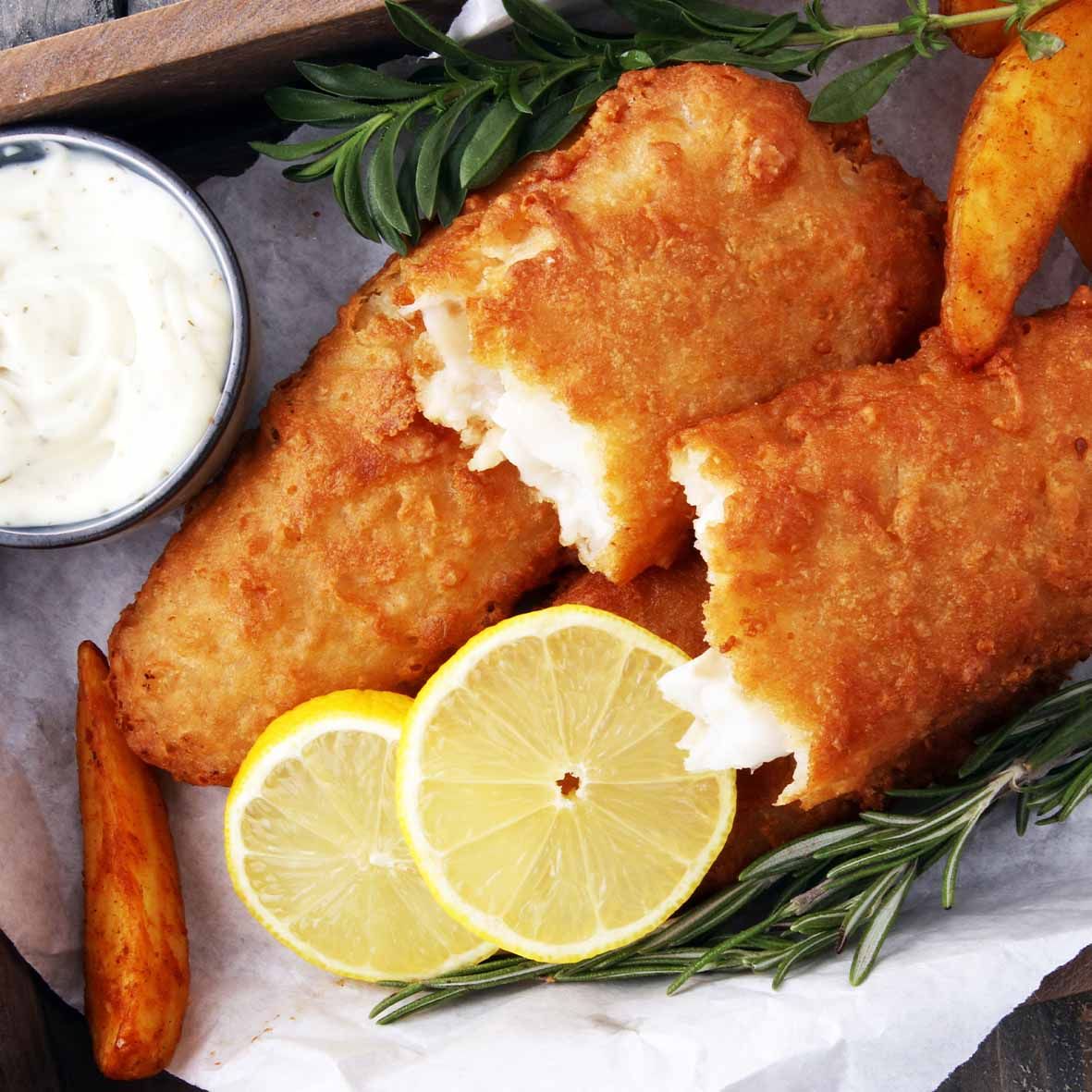 Knuspriger Backfisch vom Goldbarsch im Bierteig (2 x 100g)