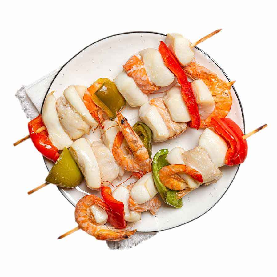 Meeresfrüchte Spieße Provencale (Garnelen, Sepia, Fisch, Grillgemüse) 10 Stk., 1kg