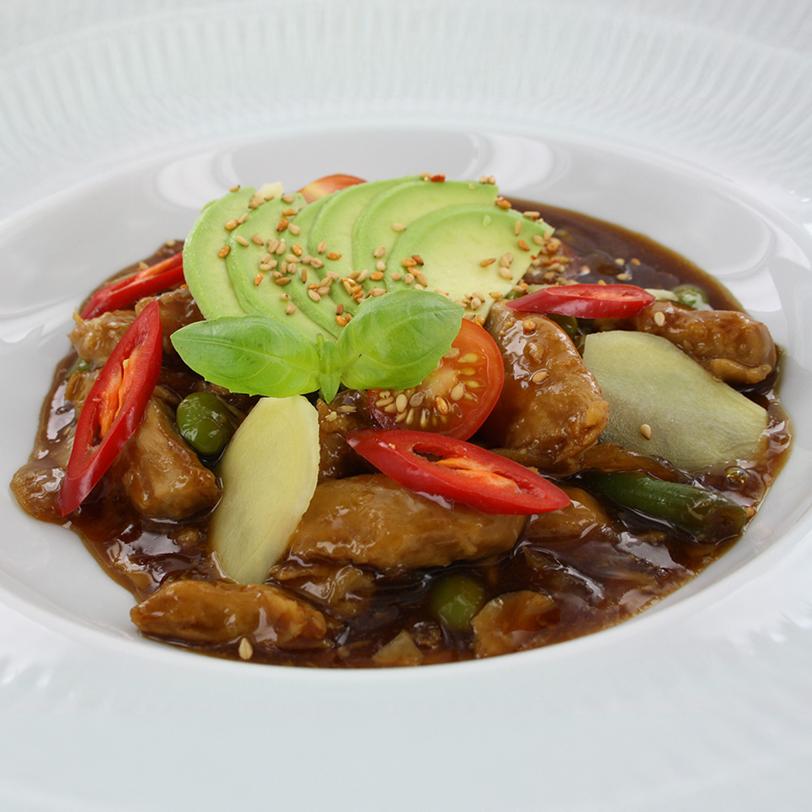 Veggi‑Chicken Teriyaki – Erbsenprotein‑Geschnetzeltes in Teriyakisauce (2 x 250g)